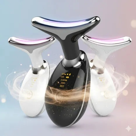 Black and white device with glowing effects on a gradient background