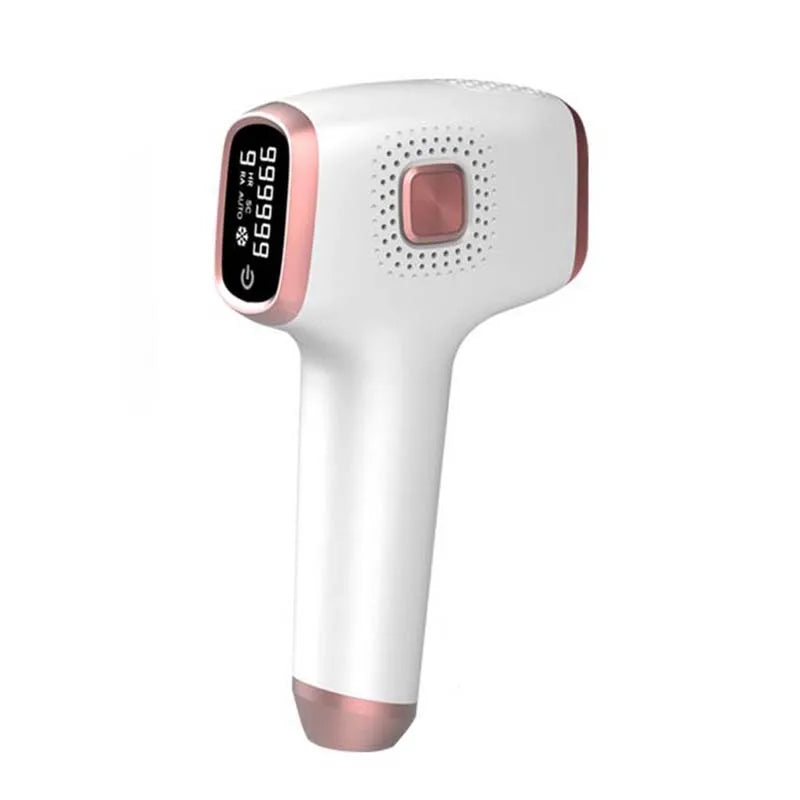 White and rose gold hair removal device on a white background